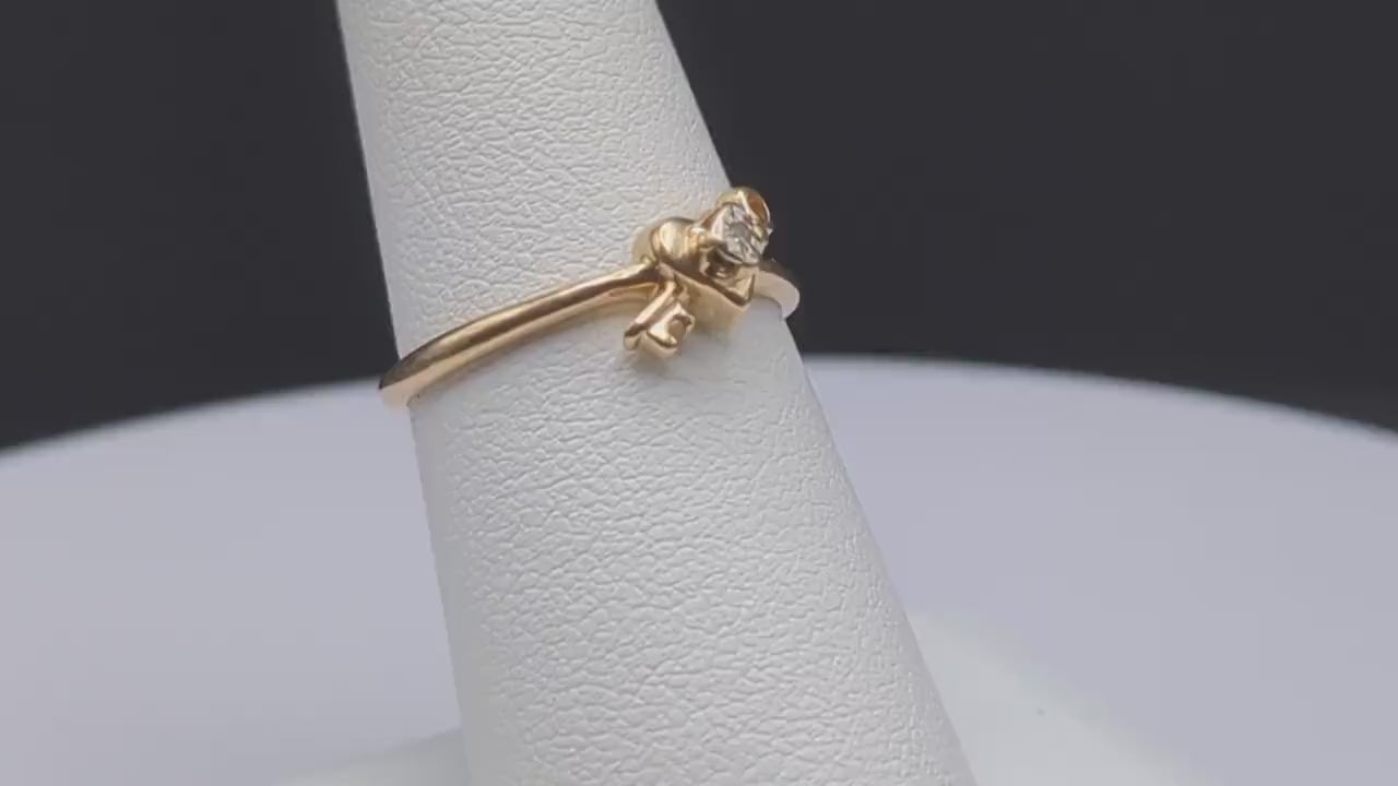 14k Gold Heart with Diamond and Key Ring. 14k Dainty Heart Diamond Ring. 14k Minimalist Gold Heart Lock Ring. 14k Diamond Heart Lock Ring.