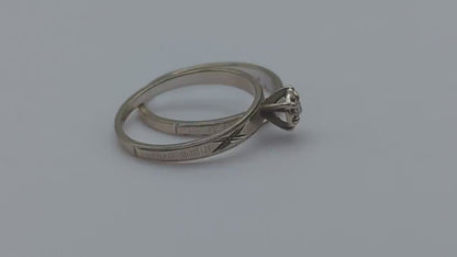 14k White Gold Diamond Wedding Ring Set Band. 14k White Gold Engagement Ring and Wedding Ring. Antique 14k Wedding Kit.