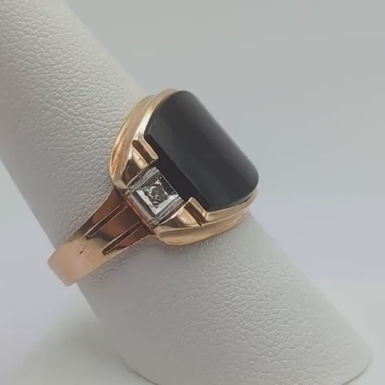 Vintage 5.7gr Yellow Gold 10k Rectangle Black Onyx and Diamond Ring Black Onyx Diamond Ring. 10k Vintage Diamond Onyx Signet Ring