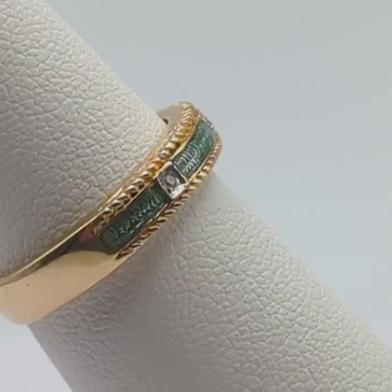 14k Green Enamel Bezel Set Diamond Ring. 14k Diamond Bezel Set Ring. 14k Green Enamel Ring.