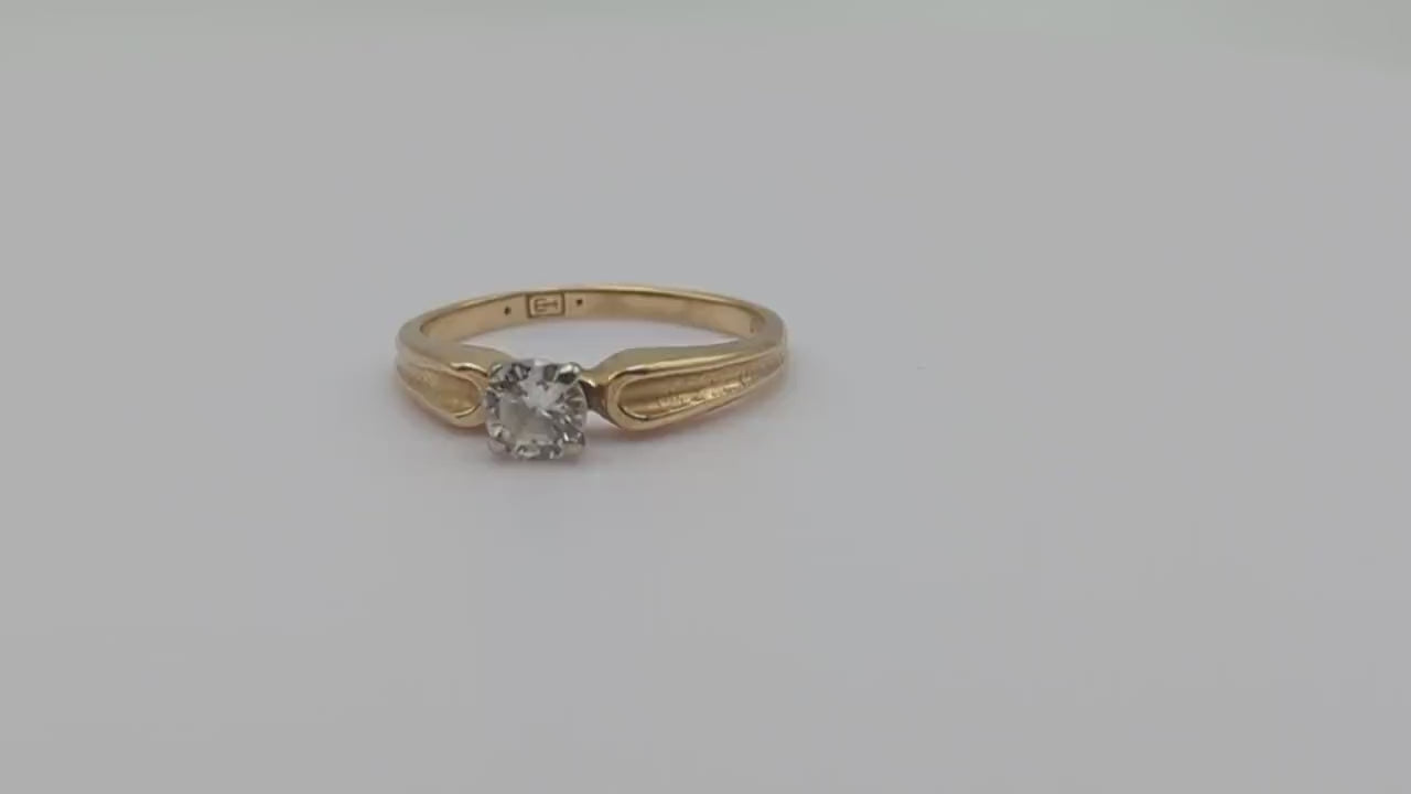 Antique 14k Yellow Gold Diamond Solitaire Engagement Ring. 14k Yellow Gold Wedding Band. 14k Yellow Gold Diamond Wedding band