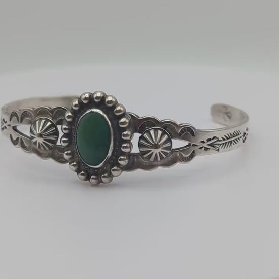 Vintage Silver Fred Harvey Turquoise Cuff Bracelet. Sterling Silver Turquoise Navajo Bracelet.  Fred Harvey Turquoise Sterling Silver Cuff