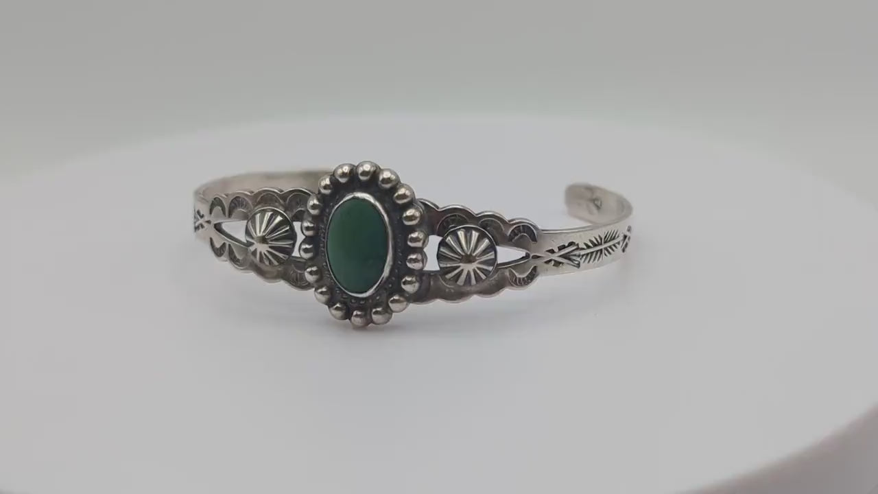 Vintage Silver Fred Harvey Turquoise Cuff Bracelet. Sterling Silver Turquoise Navajo Bracelet.  Fred Harvey Turquoise Sterling Silver Cuff