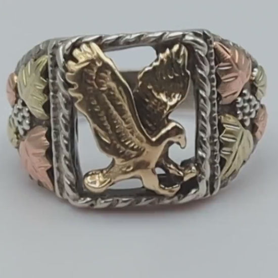 Black Hills Gold Sterling Silver 14k Flying Eagle Statement Ring. Sterling Silver 14k Flying Eagle Mens Ring. Black Hills Gold Eagle Ring