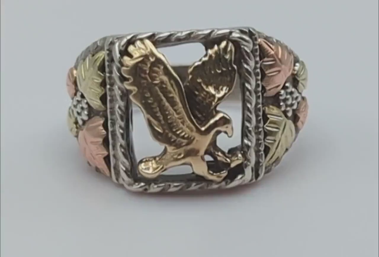 Black Hills Gold Sterling Silver 14k Flying Eagle Statement Ring. Sterling Silver 14k Flying Eagle Mens Ring. Black Hills Gold Eagle Ring