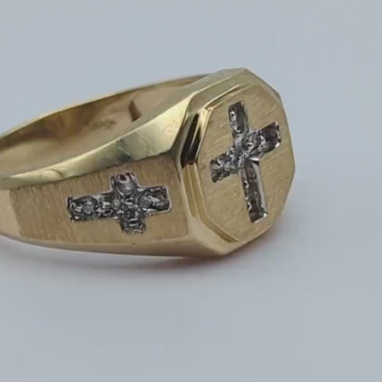 10k Yellow Gold Diamond Cross Ring. Mens Diamond Cross Ring 10k Yellow Gold. 10k Statement Cross Ring. Diamond Cross Ring. Mens Cross Ring.