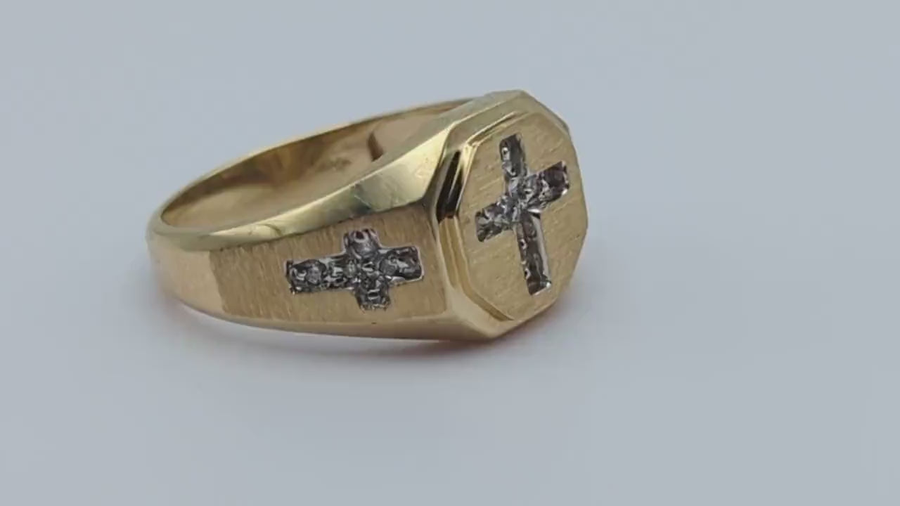 10k Yellow Gold Diamond Cross Ring. Mens Diamond Cross Ring 10k Yellow Gold. 10k Statement Cross Ring. Diamond Cross Ring. Mens Cross Ring.