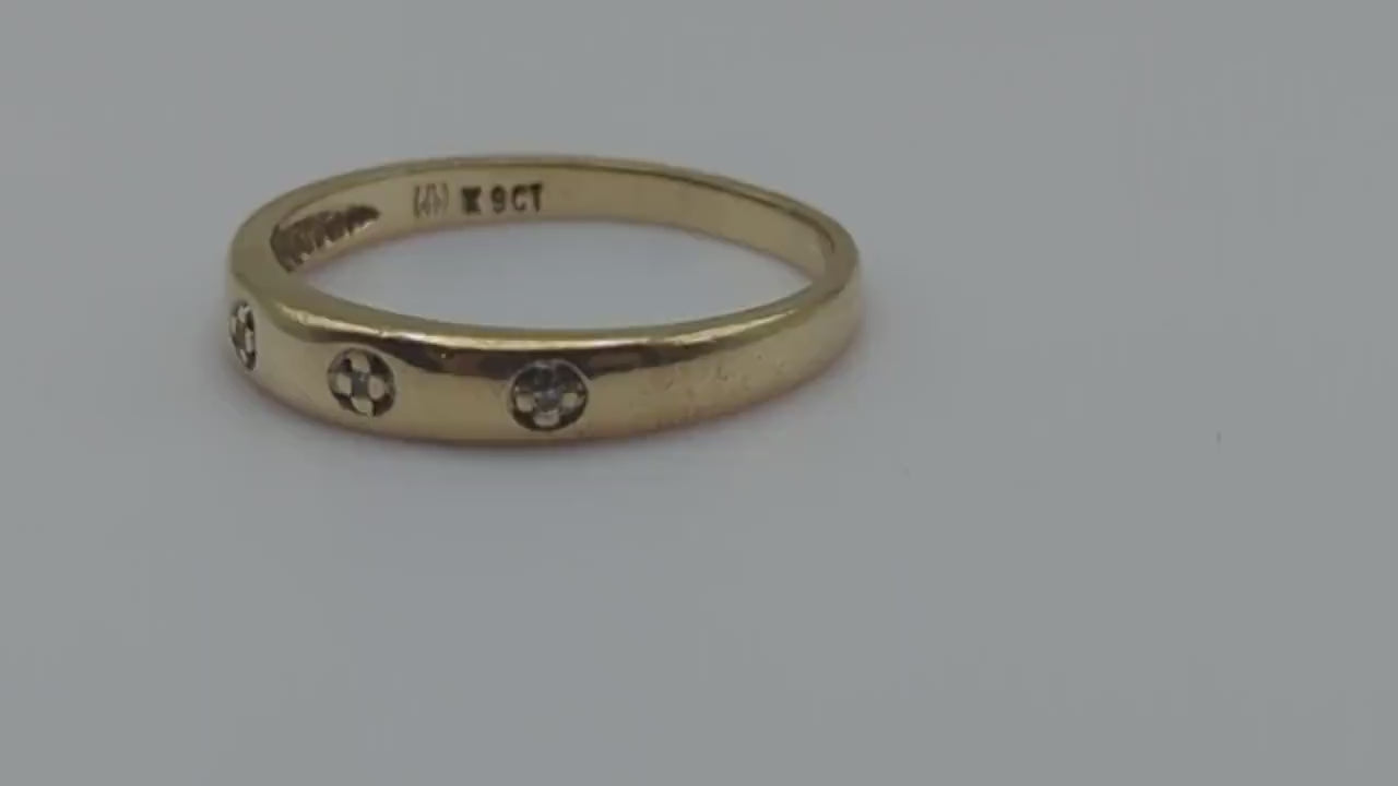 Antique 10k Yellow Gold 3 Diamond Anniversary Band. 10k Yellow Gold  Wedding Ring. 10k Womens Yellow Gold Anniversary Band.