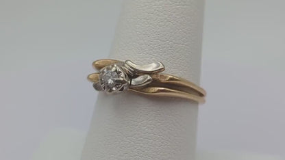 Antique Cosmic Art Nouveau 14k Multi Color Gold Diamond Wedding Ring Set Band. 14k Gold Engagement Ring and Wedding Ring. 14k Wedding Kit