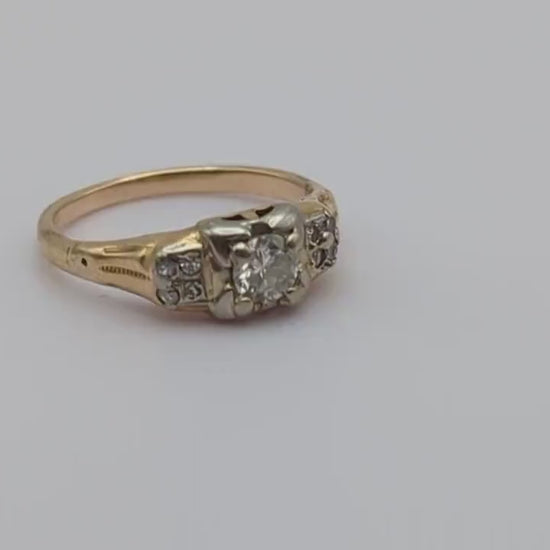 Circa 1930s 14k Art Deco Yellow Gold Engagement Diamond Band, 14k Yellow Gold Wedding Band, Art Deco Diamond Ring, Yellow Gold Bridal Ring