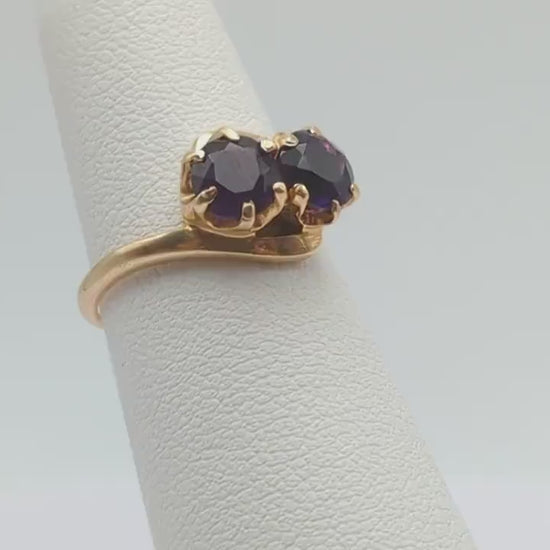 Vintage 14k Dual Amethyst Ring. Amethyst 14k Womens Engagement Ring. Dual Amethyst Promise Ring, Amethyst Statement Ring, Wedding Band