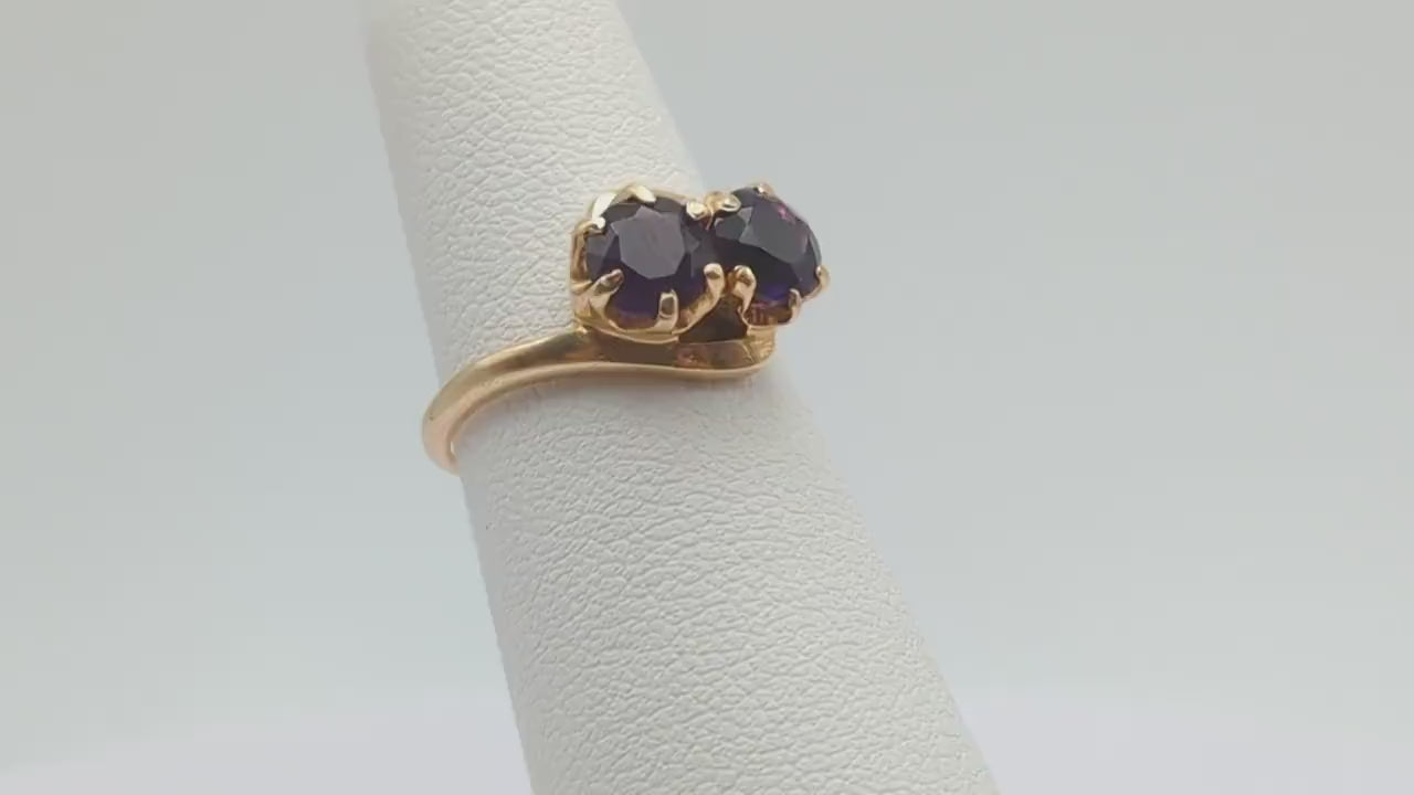 Vintage 14k Dual Amethyst Ring. Amethyst 14k Womens Engagement Ring. Dual Amethyst Promise Ring, Amethyst Statement Ring, Wedding Band