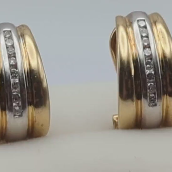 14k White and Yellow Gold Diamond Huggie Earrings 6.5 Gram, 14k Multi Color
