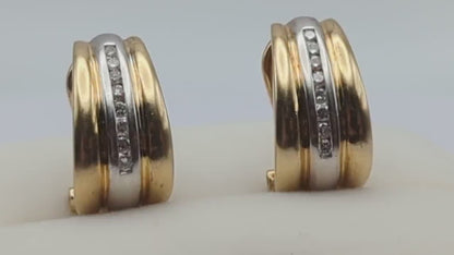 14k White and Yellow Gold Diamond Huggie Earrings 6.5 Gram, 14k Multi Color