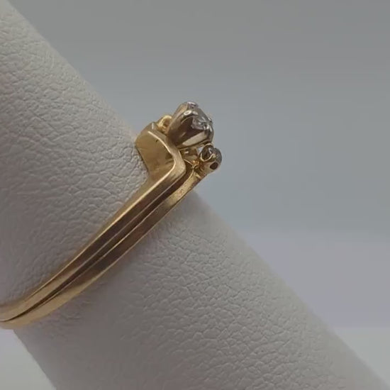 Vintage 14k Yellow Gold Diamond Wedding Ring Set Band. 14k Diamond Enhancer Ring. 14k Yellow Gold Diamond Engagement Ring.