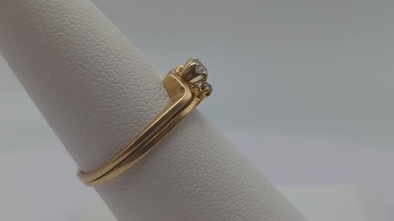 Vintage 14k Yellow Gold Diamond Wedding Ring Set Band. 14k Diamond Enhancer Ring. 14k Yellow Gold Diamond Engagement Ring.