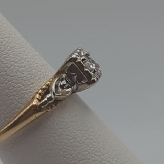 Antique Art Deco 14k White and Yellow Gold Diamond Ring. 14k White and Yellow  Gold Diamond Wedding Band. Engagement Ring.