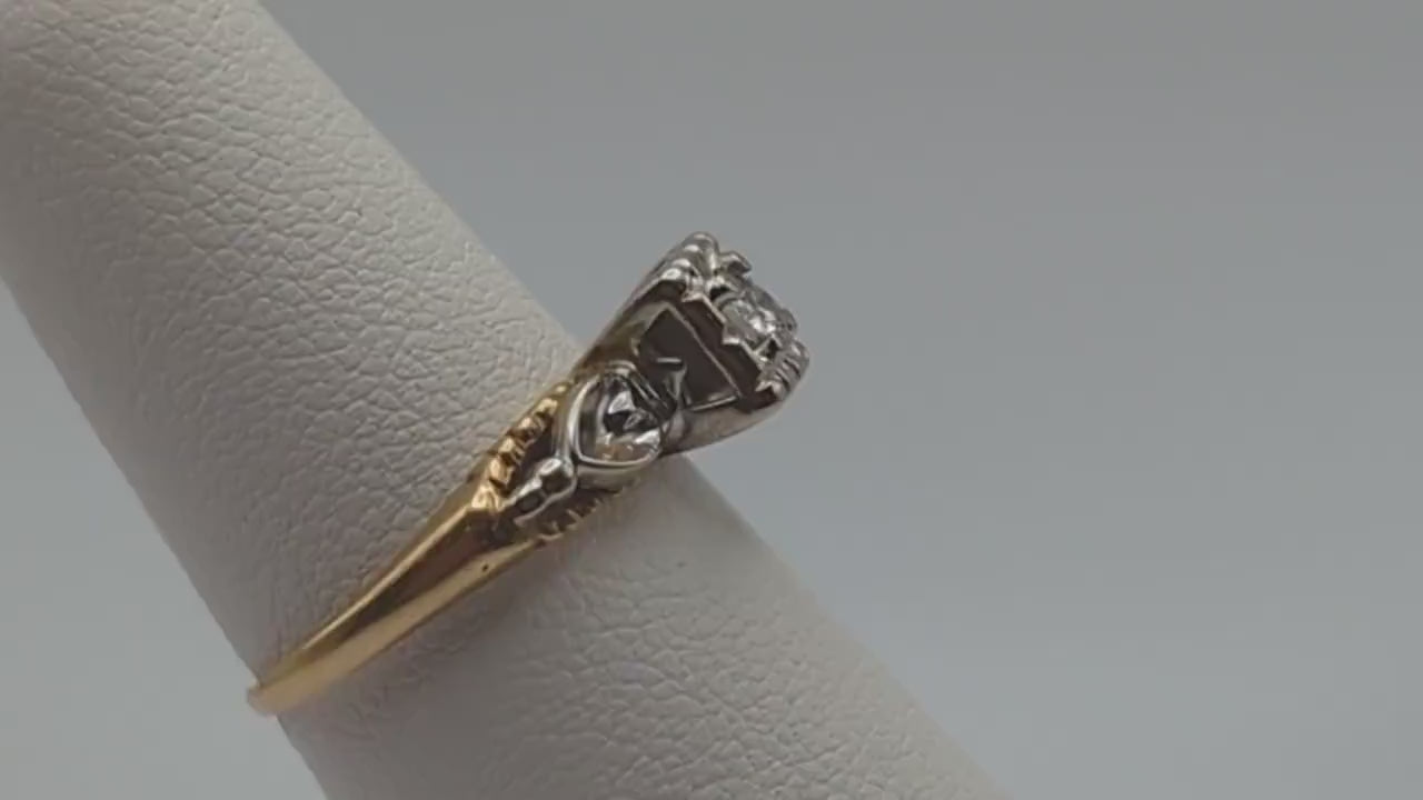 Antique Art Deco 14k White and Yellow Gold Diamond Ring. 14k White and Yellow  Gold Diamond Wedding Band. Engagement Ring.