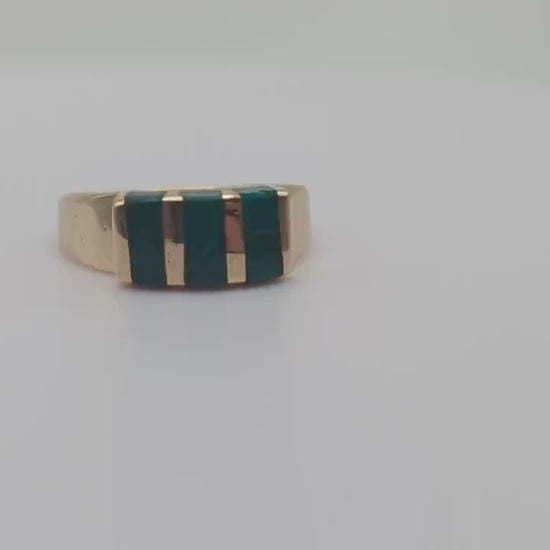 Vintage 14k Yellow Gold Turquoise 3 Stone Statement Ring, 14k Yellow Gold