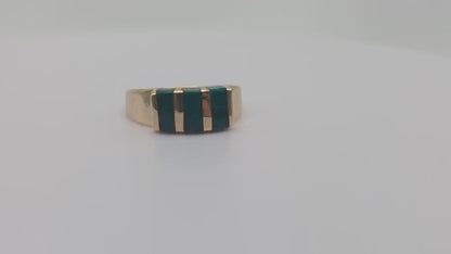 Vintage 14k Yellow Gold Turquoise 3 Stone Statement Ring, 14k Yellow Gold