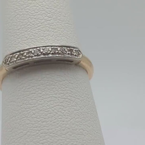 Vintage 14k Yellow and White Gold Diamond Anniversary Band. 14k Diamond Half Eternity Wedding Ring. 14k Womens Diamond Chanel Ring.