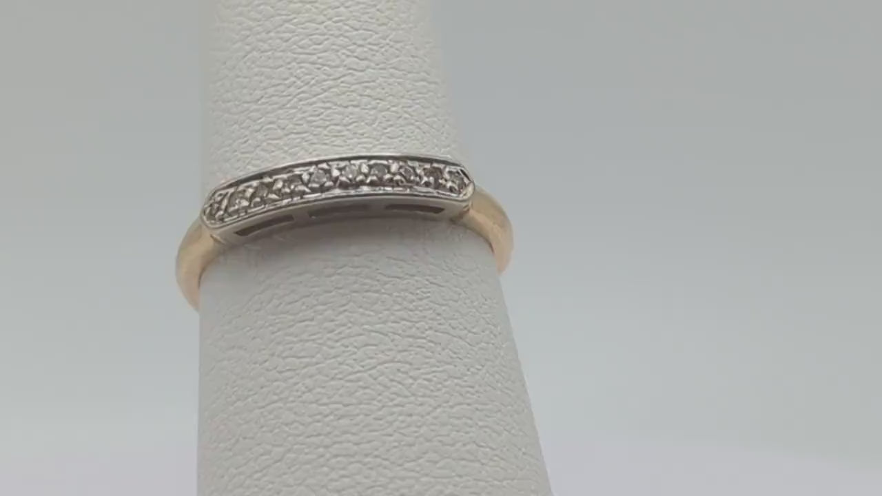 Vintage 14k Yellow and White Gold Diamond Anniversary Band. 14k Diamond Half Eternity Wedding Ring. 14k Womens Diamond Chanel Ring.