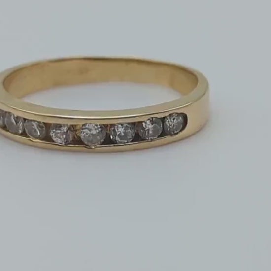 14k Mens Channel ring. CZ Eternity band. 14k Anniversary half eternity band. 14k Wedding Band. Mens or Unisex sz10