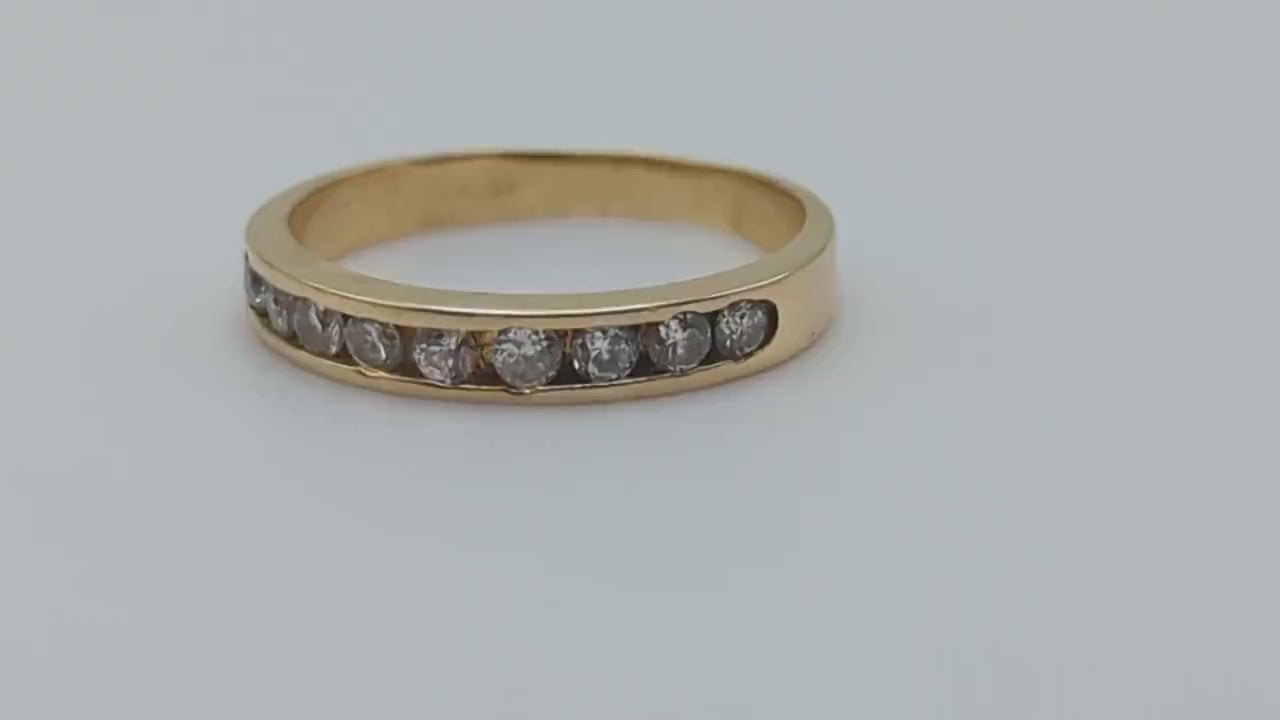 14k Mens Channel ring. CZ Eternity band. 14k Anniversary half eternity band. 14k Wedding Band. Mens or Unisex sz10