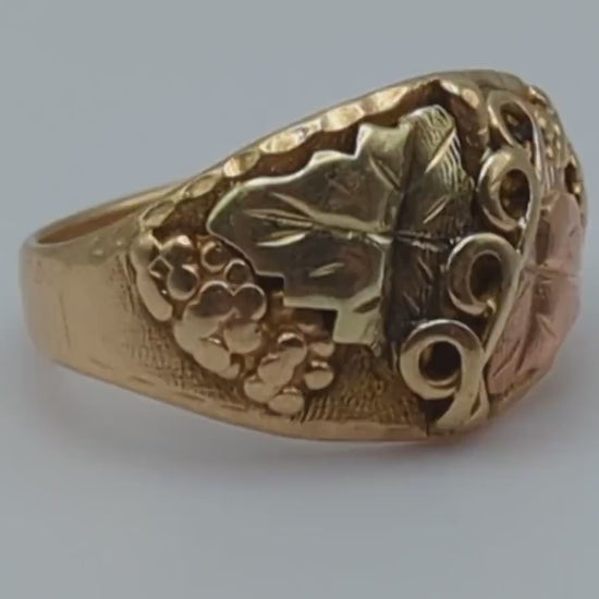 Vintage Very Heavy Black Hills Gold Ring. 10k Multi-tone Gold Black Hills Signet Ring. 10k Black Hill Band. Mens Womens Statement Ring