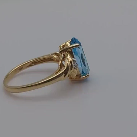 Vintage 14k 1.5ct Swiss Blue Topaz Diamond Ring. 14k Yellow Gold Womens Swiss Blue Topaz Diamond Ring. Swiss Blue Topaz Marquise 14k Band.