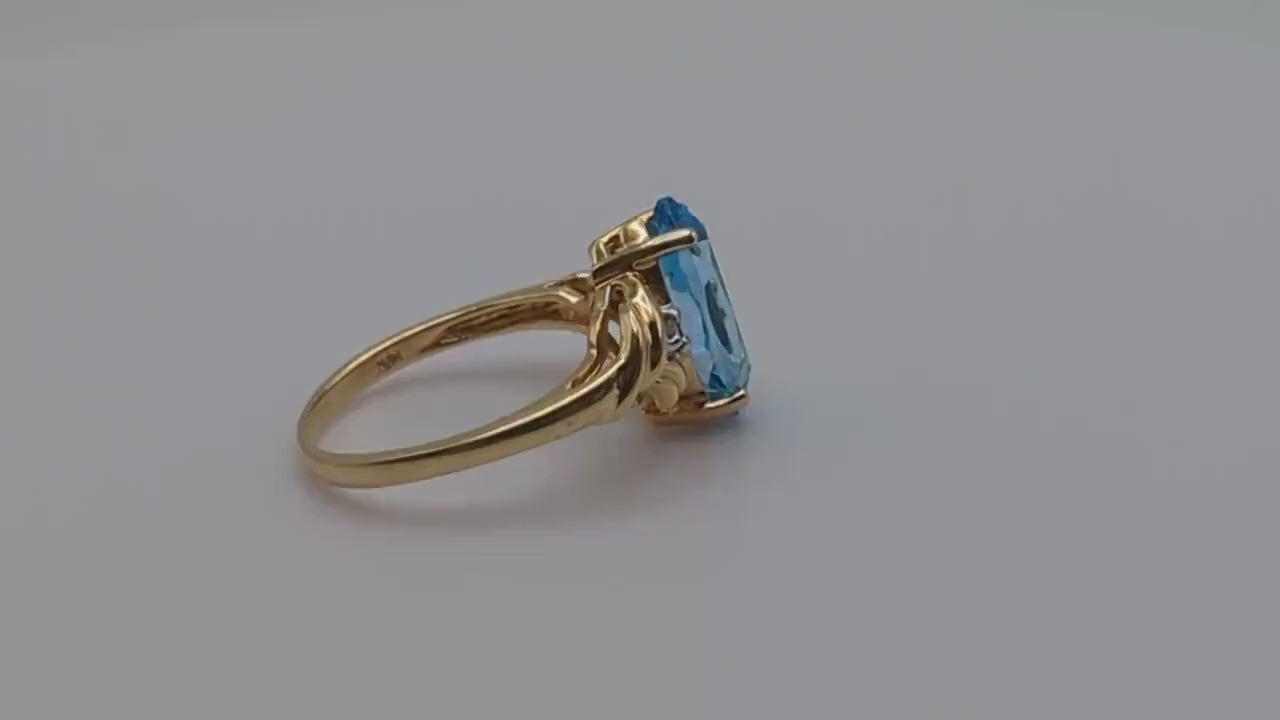 Vintage 14k 1.5ct Swiss Blue Topaz Diamond Ring. 14k Yellow Gold Womens Swiss Blue Topaz Diamond Ring. Swiss Blue Topaz Marquise 14k Band.