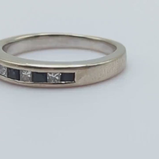 14k Womens Channel ring. White Gold Sapphire Diamond Eternity band. 14k Anniversary half eternity band. 14k Wedding Band.