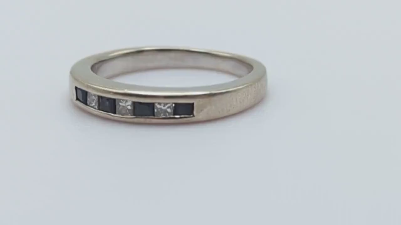 14k Womens Channel ring. White Gold Sapphire Diamond Eternity band. 14k Anniversary half eternity band. 14k Wedding Band.