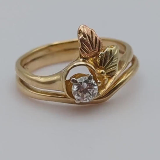 14k Diamond Black Hills Gold Ring. 14k Multi-tone Gold Black Hills Engagement Ring. 14k Black Hill Wedding Band. Rose Gold Diamond Ring.