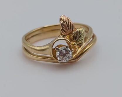 14k Diamond Black Hills Gold Ring. 14k Multi-tone Gold Black Hills Engagement Ring. 14k Black Hill Wedding Band. Rose Gold Diamond Ring.