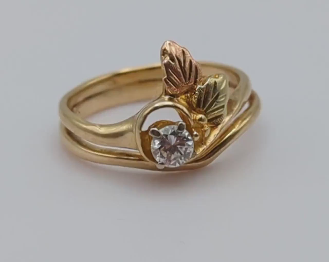 14k Diamond Black Hills Gold Ring. 14k Multi-tone Gold Black Hills Engagement Ring. 14k Black Hill Wedding Band. Rose Gold Diamond Ring.