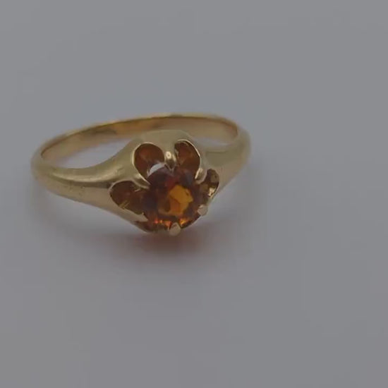 14k Citrine Yellow Gold Ring. Womens Citrine Promise Ring. 14k Belcher Setting Citrine Ring.14k Orange Gemstone Solitaire Ring.