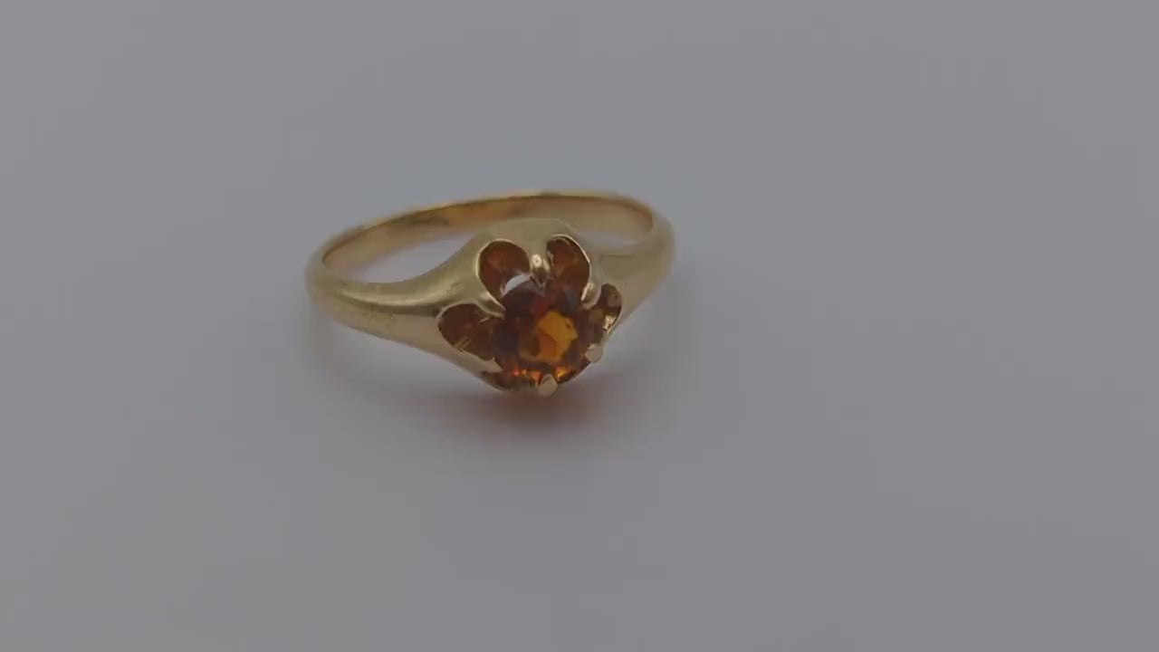 14k Citrine Yellow Gold Ring. Womens Citrine Promise Ring. 14k Belcher Setting Citrine Ring.14k Orange Gemstone Solitaire Ring.