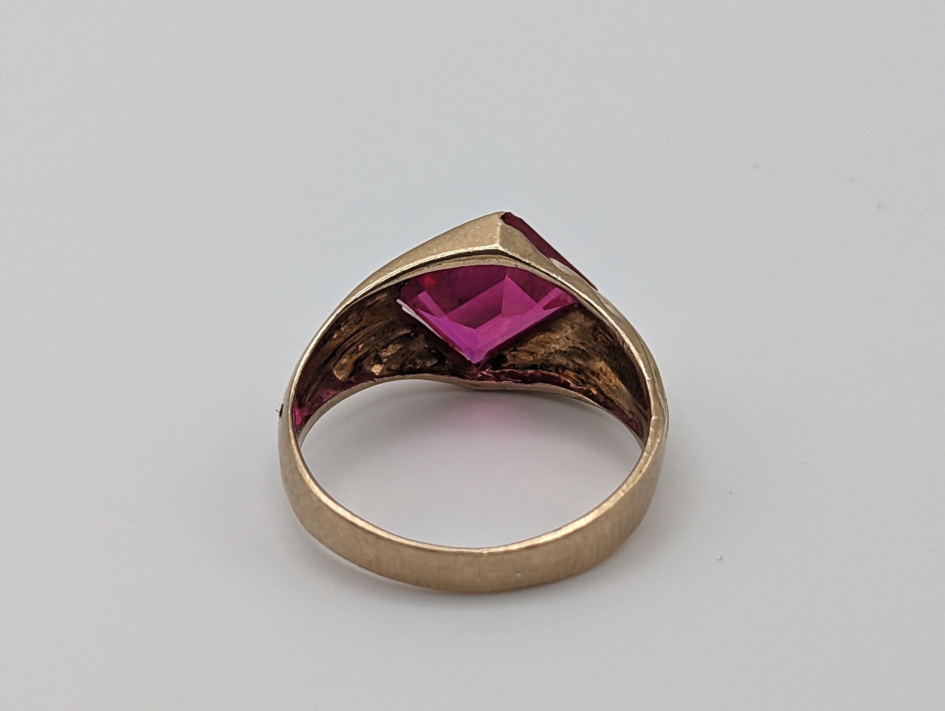 10k Ruby Ring. Emerald Cut Ruby Ring. LC Ruby Pinkie ring. Ruby Pinky ring. Diagonal ruby ring bezel set.