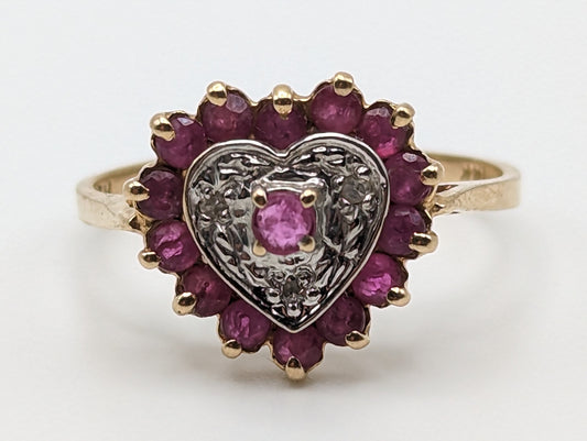 14k RALPH LAUREN Ruby Heart Ring. 14k Gold Ruby Diamond Heart Ring. 14k Ruby Ring Accent Diamonds Heart Shape 14k Heart Ruby Love Ring