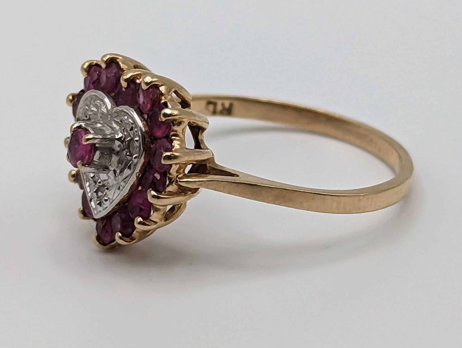 14k RALPH LAUREN Ruby Heart Ring. 14k Gold Ruby Diamond Heart Ring. 14k Ruby Ring Accent Diamonds Heart Shape 14k Heart Ruby Love Ring