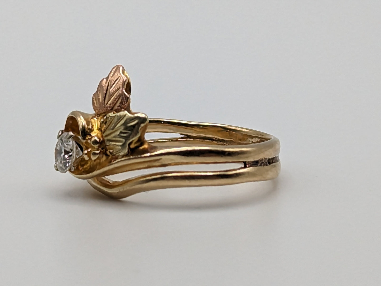 14k Diamond Black Hills Gold Ring. 14k Multi-tone Gold Black Hills Engagement Ring. 14k Black Hill Wedding Band. Rose Gold Diamond Ring.