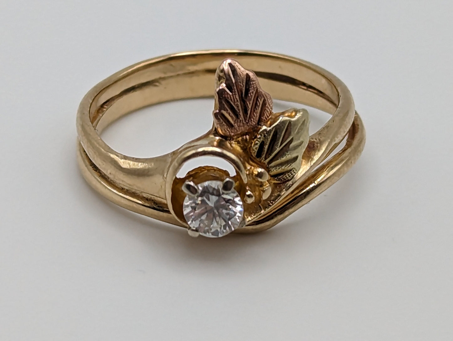 14k Diamond Black Hills Gold Ring. 14k Multi-tone Gold Black Hills Engagement Ring. 14k Black Hill Wedding Band. Rose Gold Diamond Ring.