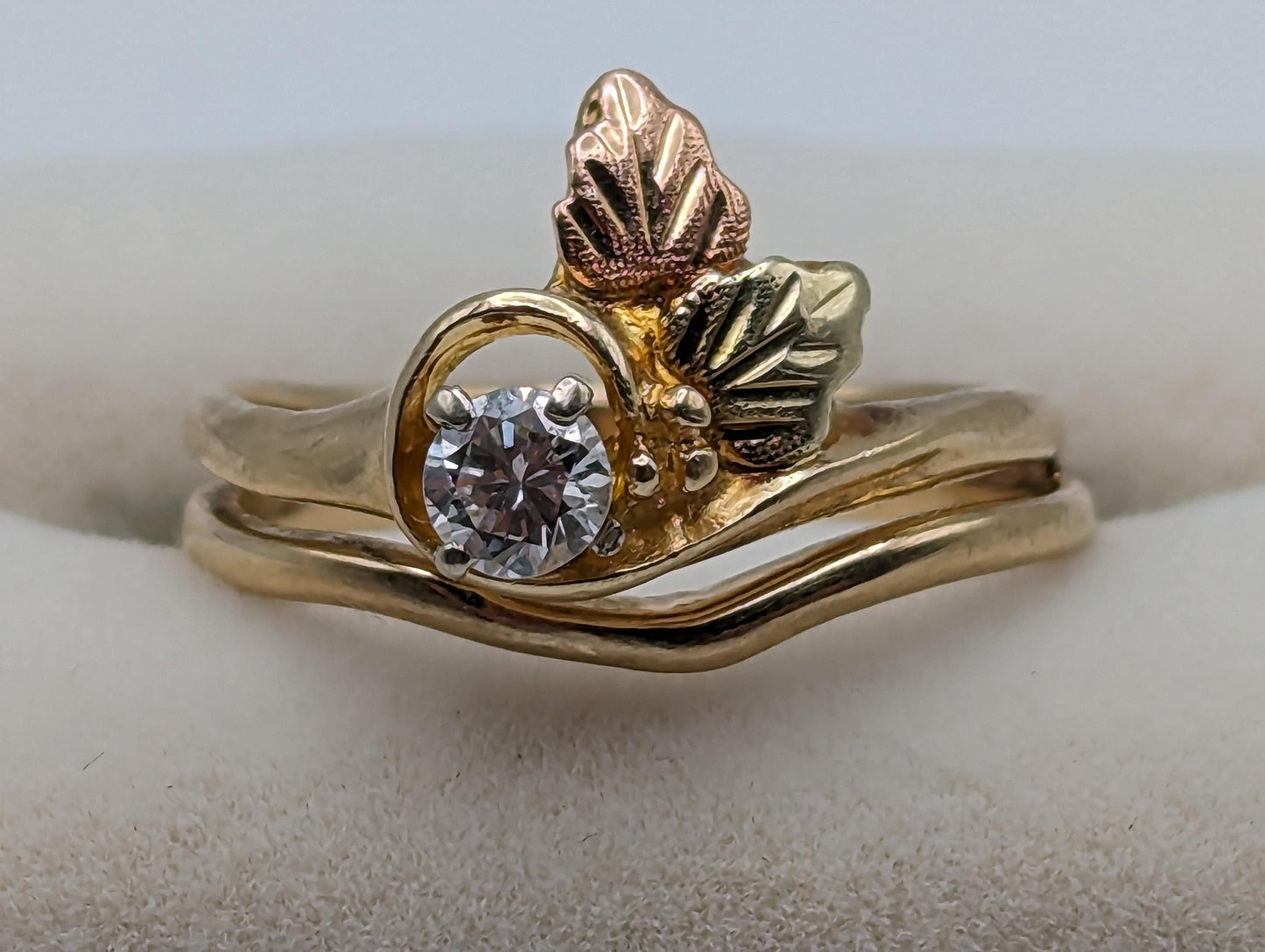 14k Diamond Black Hills Gold Ring. 14k Multi-tone Gold Black Hills Engagement Ring. 14k Black Hill Wedding Band. Rose Gold Diamond Ring.