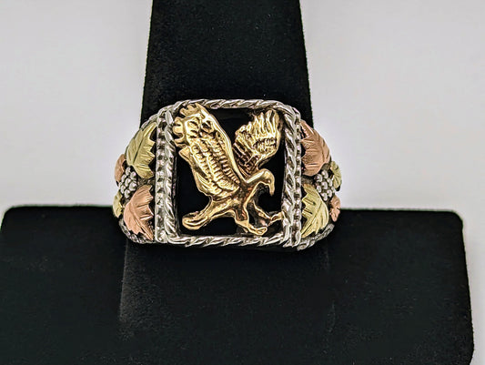 Black Hills Gold Sterling Silver 14k Flying Eagle Statement Ring. Sterling Silver 14k Flying Eagle Mens Ring. Black Hills Gold Eagle Ring