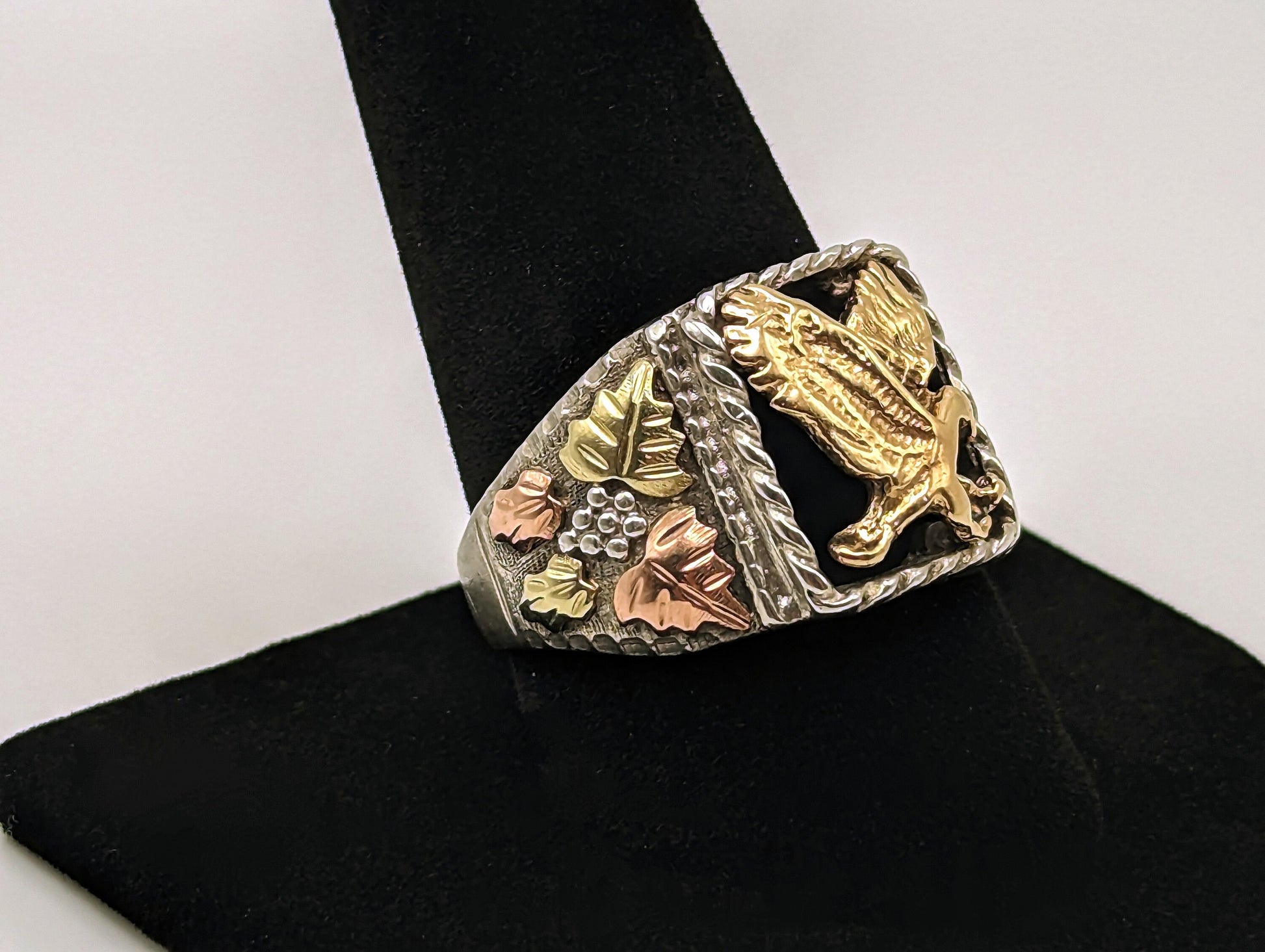 Black Hills Gold Sterling Silver 14k Flying Eagle Statement Ring. Sterling Silver 14k Flying Eagle Mens Ring. Black Hills Gold Eagle Ring