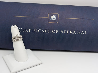 Certified Antique Art Deco 14k White Gold Diamond Wedding Ring Set Band. 14k White Gold Engagement Ring and Wedding Ring. 14k Wedding Kit