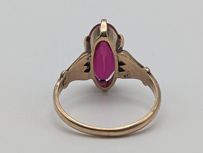 1030s Antique 10k Large Ruby Ring. 10k Victorian Marquise Ruby Ring. 10k Ruby Pinky ring. Marquise Navette Ruby Ring