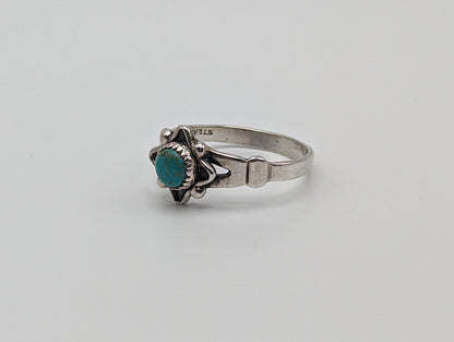 Sterling Silver Fred Harvey Turquoise Ring.Vintage Sterling Silver Turquoise Navajo Ring. Sterling Silver Fred Harvey Turquoise Band.