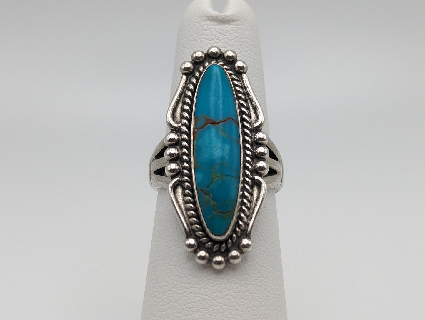 Sterling Silver Fred Harvey Turquoise Ring.Vintage Sterling Silver Turquoise Navajo Ring. Sterling Silver Fred Harvey Turquoise Band.